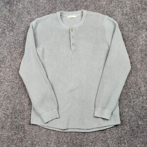 Marine Layer Sweater Mens Large Green Waffle Knit Henley Thermal Pullover